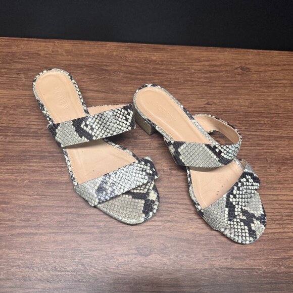 J.Crew Snake Skin Block Heel Sandals Size 8 - Picture 2 of 4